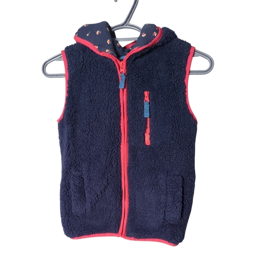 Mini Boden Cosy High Pile Sherpa Fleece Hooded Full Zip Vest Size 9-10 Y Navy